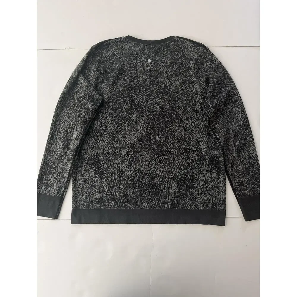 Lululemon Swiftly Breathe Top Women 12 Black Geometric Knit Long Sleeve